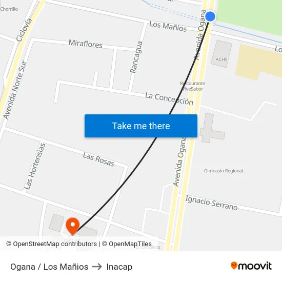 Ogana / Los Mañios to Inacap map
