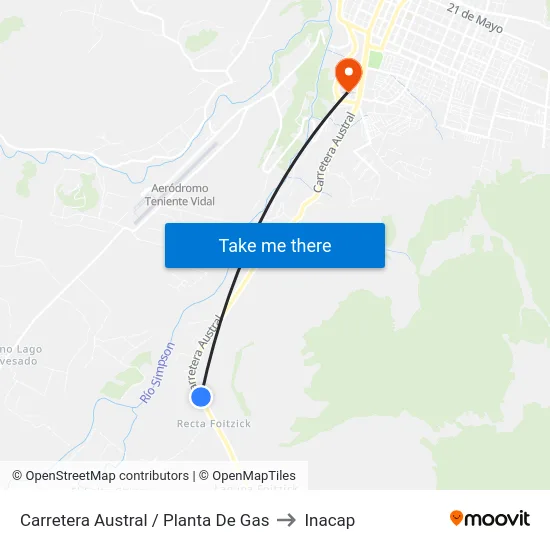 Carretera Austral / Planta De Gas to Inacap map