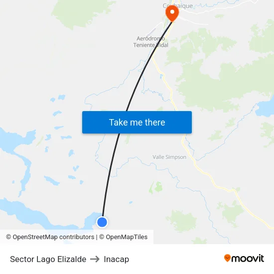 Sector Lago Elizalde to Inacap map