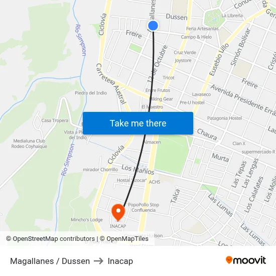 Magallanes / Dussen to Inacap map
