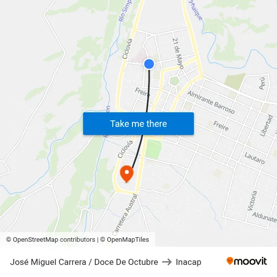 José Miguel Carrera / Doce De Octubre to Inacap map