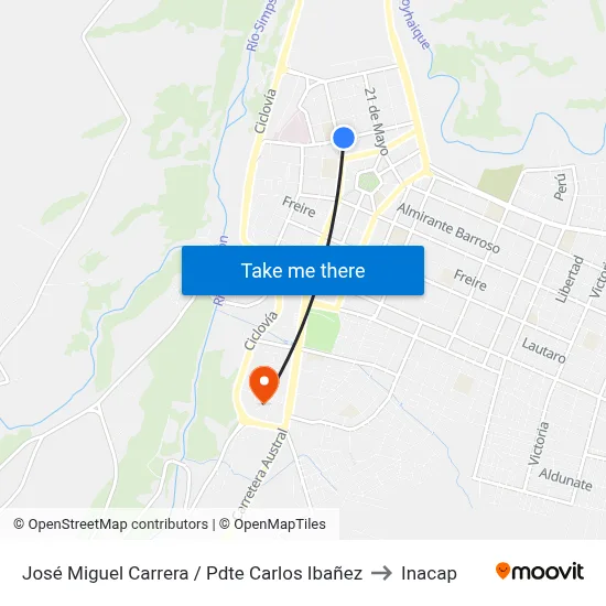 José Miguel Carrera / Pdte Carlos Ibañez to Inacap map