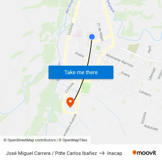José Miguel Carrera / Pdte Carlos Ibañez to Inacap map