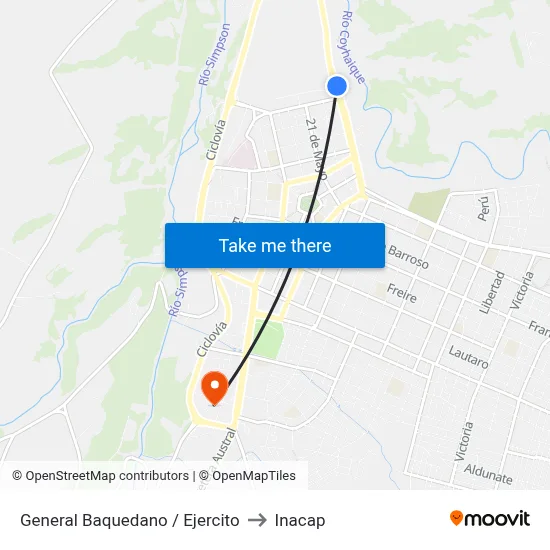 General Baquedano / Ejercito to Inacap map