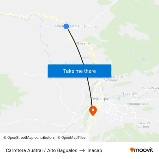 Carretera Austral / Alto Baguales to Inacap map