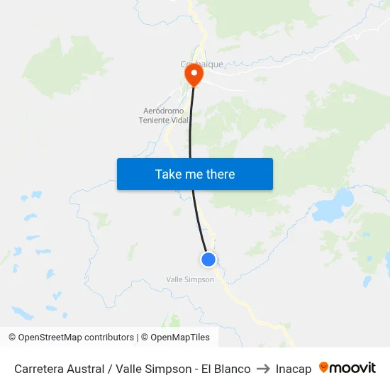 Carretera Austral / Valle Simpson - El Blanco to Inacap map