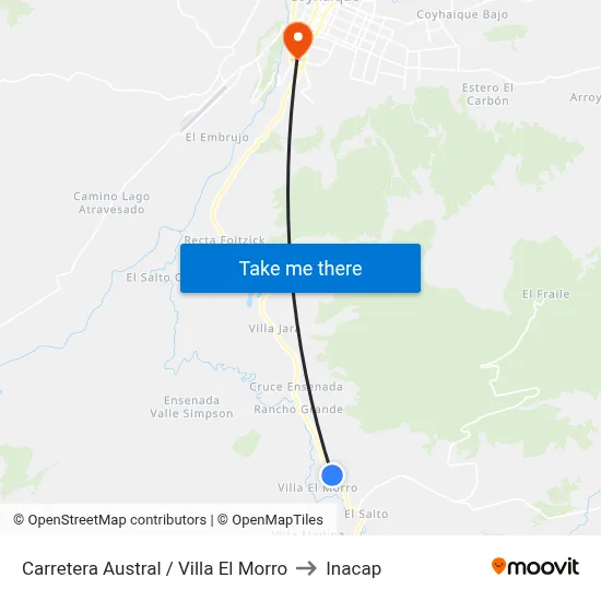 Carretera Austral / Villa El Morro to Inacap map