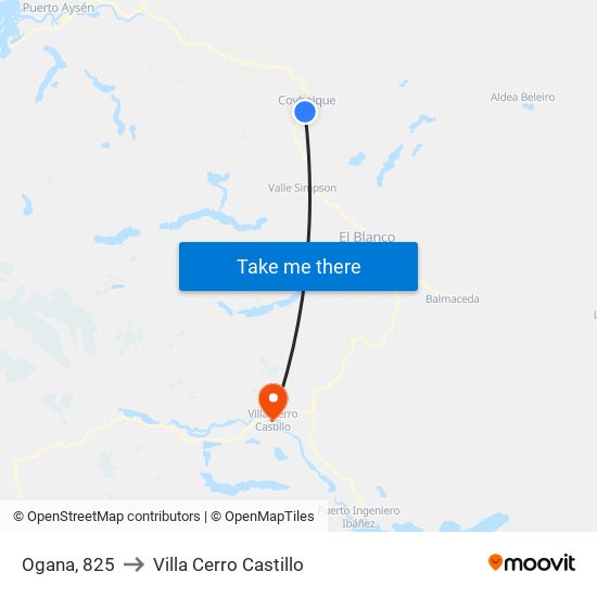 Ogana, 825 to Villa Cerro Castillo map