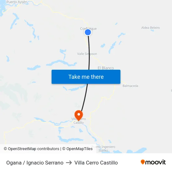 Ogana / Ignacio Serrano to Villa Cerro Castillo map