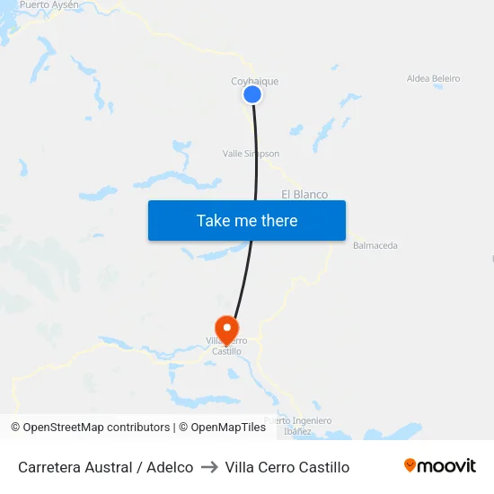 Carretera Austral / Adelco to Villa Cerro Castillo map