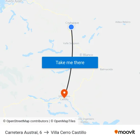 Carretera Austral, 6 to Villa Cerro Castillo map