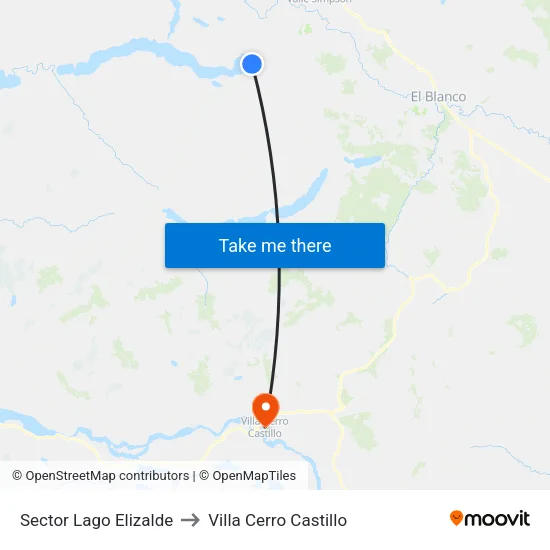 Sector Lago Elizalde to Villa Cerro Castillo map