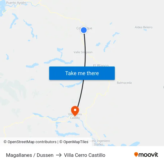 Magallanes / Dussen to Villa Cerro Castillo map