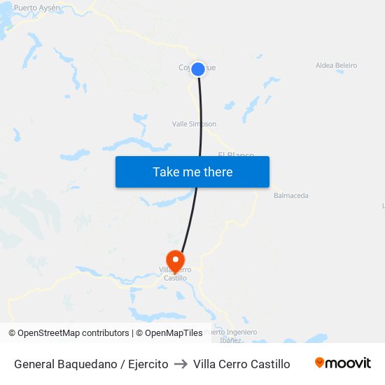 General Baquedano / Ejercito to Villa Cerro Castillo map