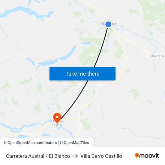Carretera Austral / El Blanco to Villa Cerro Castillo map