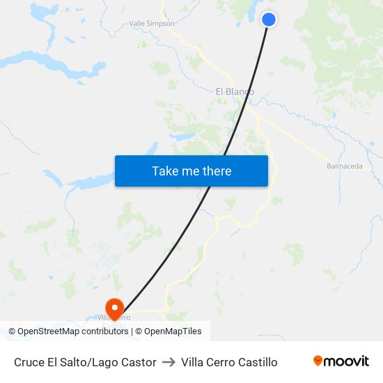 Cruce El Salto/Lago Castor to Villa Cerro Castillo map