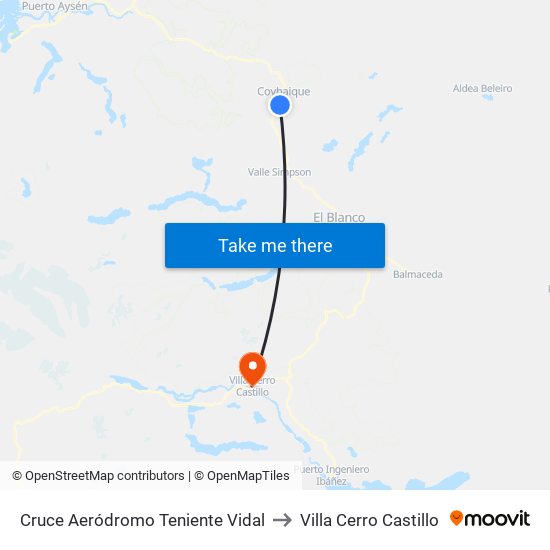 Cruce Aeródromo Teniente Vidal to Villa Cerro Castillo map