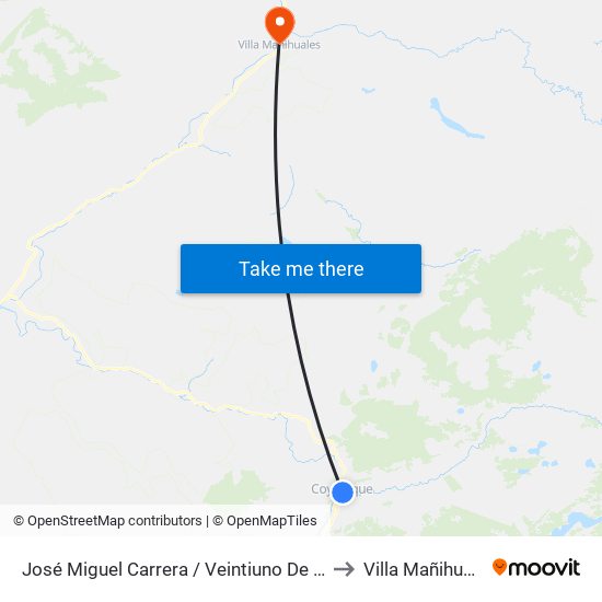 José Miguel Carrera / Veintiuno De Mayo to Villa Mañihuales map