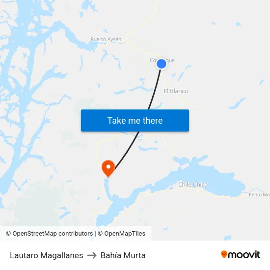 Lautaro Magallanes to Bahía Murta map