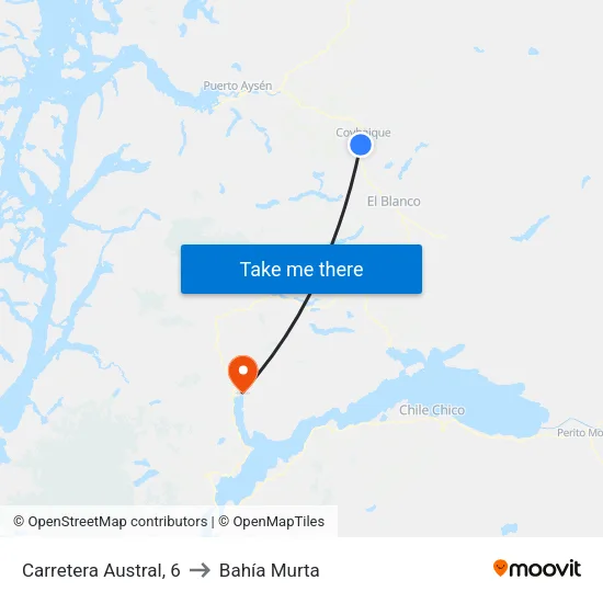 Carretera Austral, 6 to Bahía Murta map