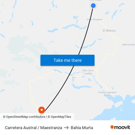 Carretera Austral / Maestranza to Bahía Murta map