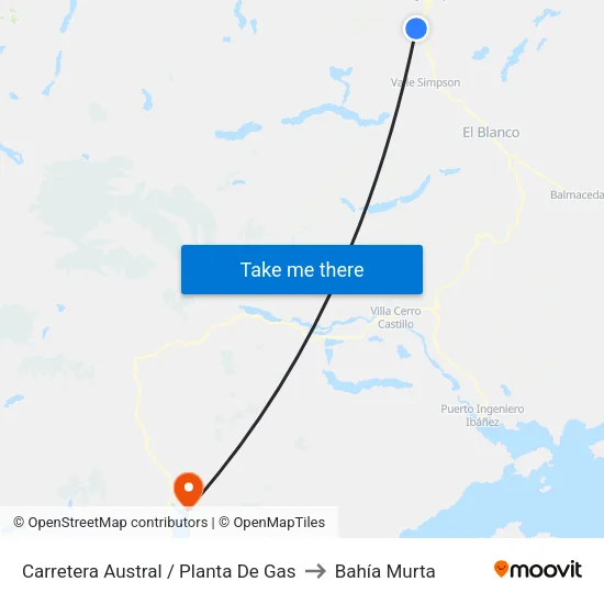 Carretera Austral / Planta De Gas to Bahía Murta map