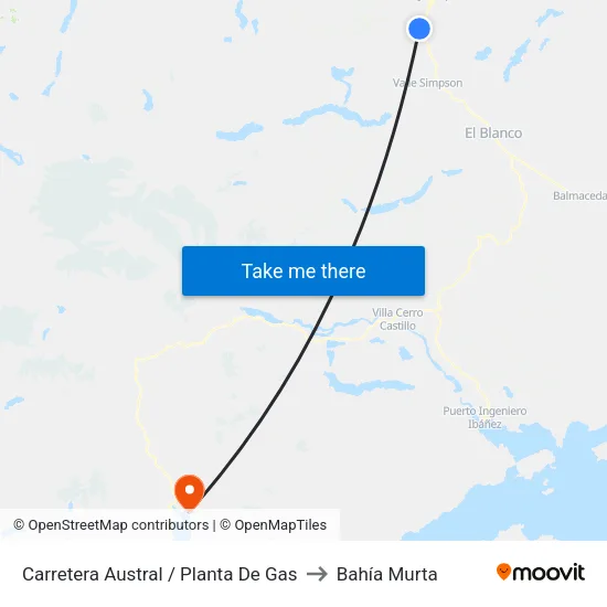 Carretera Austral / Planta De Gas to Bahía Murta map