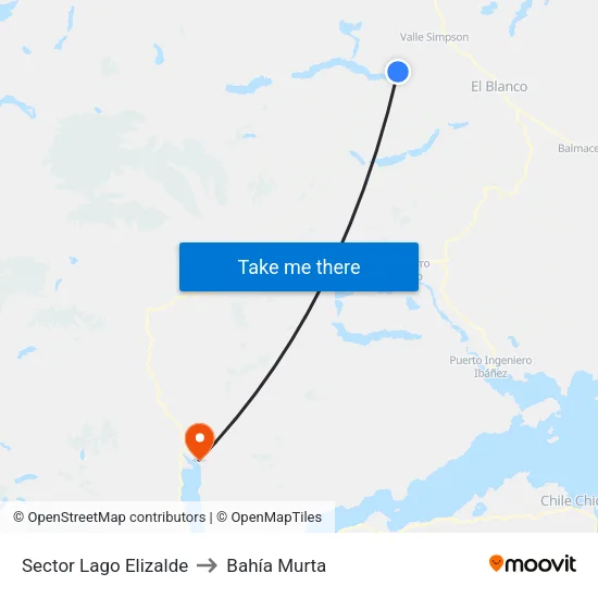 Sector Lago Elizalde to Bahía Murta map