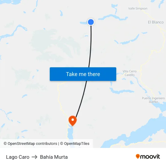 Lago Caro to Bahía Murta map