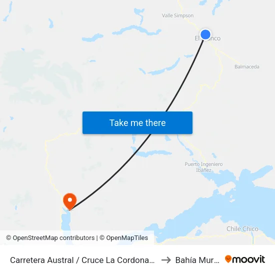Carretera Austral / Cruce La Cordonada to Bahía Murta map