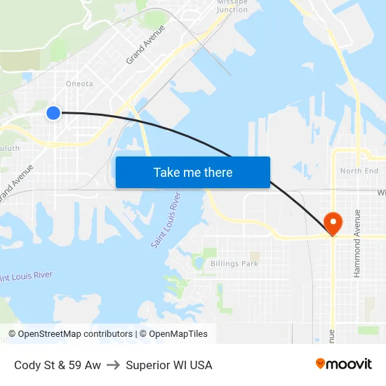 Cody St & 59 Aw to Superior WI USA map