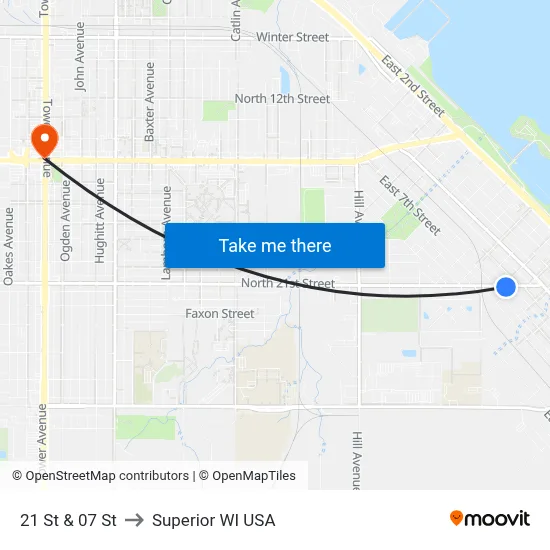 21 St & 07 St to Superior WI USA map
