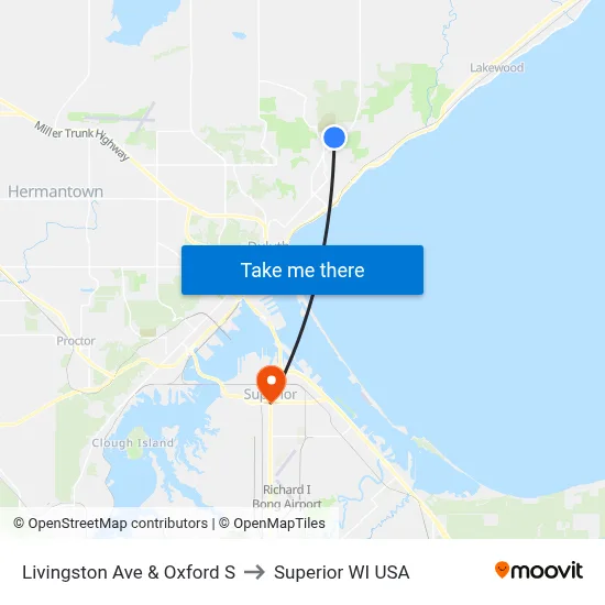 Livingston Ave & Oxford S to Superior WI USA map