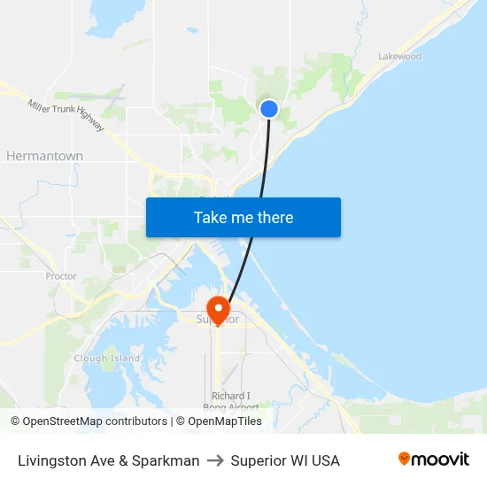 Livingston Ave & Sparkman to Superior WI USA map
