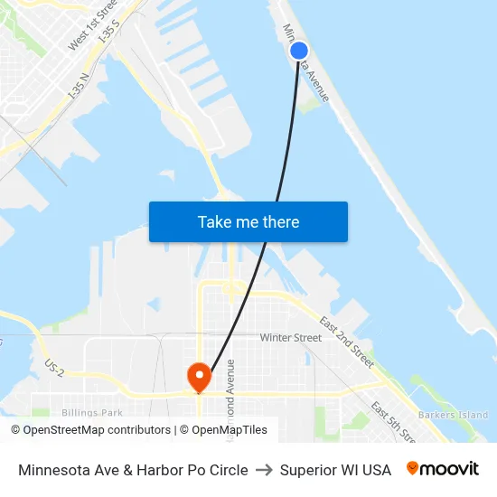 Minnesota Ave & Harbor Po Circle to Superior WI USA map