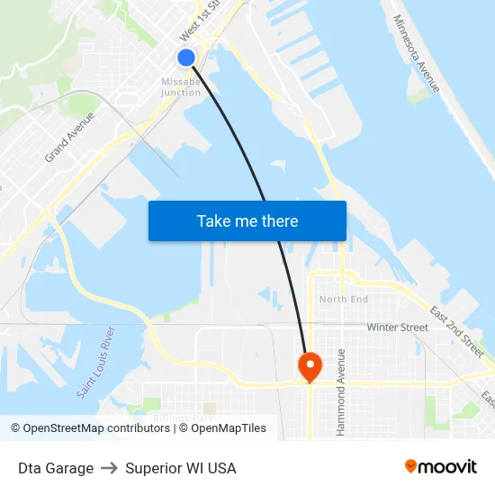 Dta Garage to Superior WI USA map
