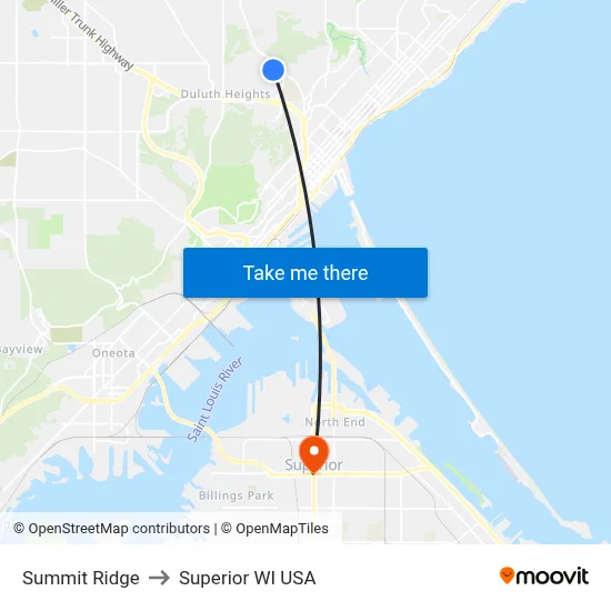 Summit Ridge to Superior WI USA map