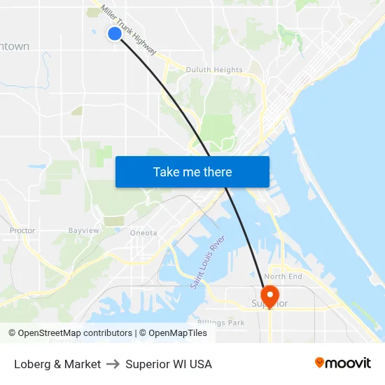 Loberg & Market to Superior WI USA map