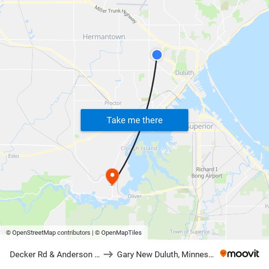 Decker Rd & Anderson Rd to Gary New Duluth, Minnesota map