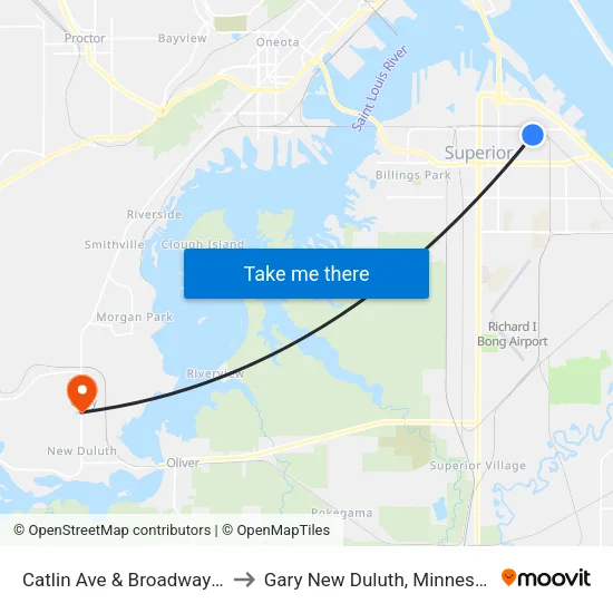 Catlin Ave & Broadway St to Gary New Duluth, Minnesota map