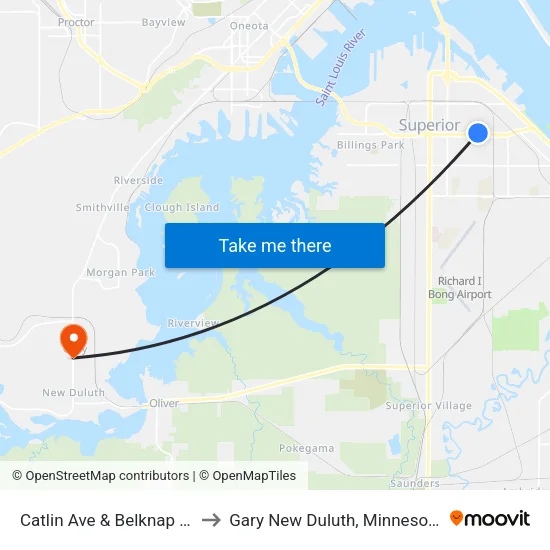 Catlin Ave & Belknap St to Gary New Duluth, Minnesota map