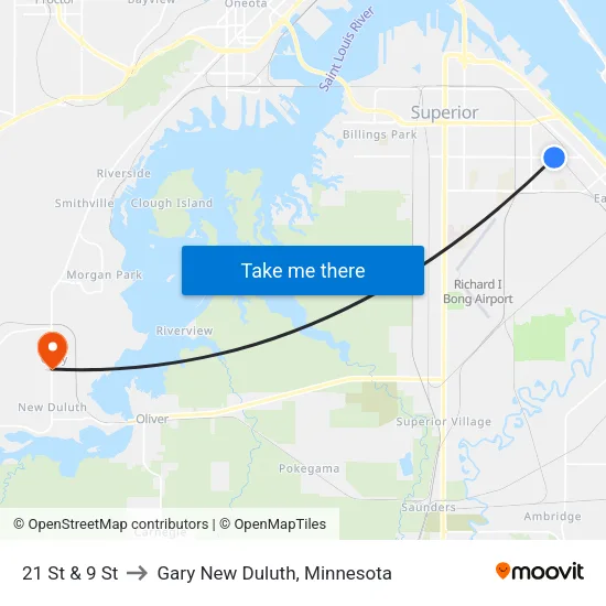 21 St & 9 St to Gary New Duluth, Minnesota map