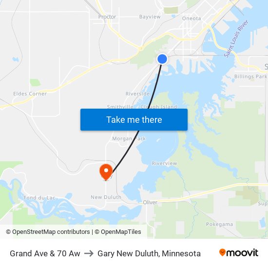 Grand Ave & 70 Aw to Gary New Duluth, Minnesota map