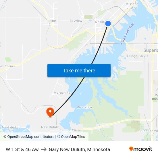 W 1 St & 46 Aw to Gary New Duluth, Minnesota map