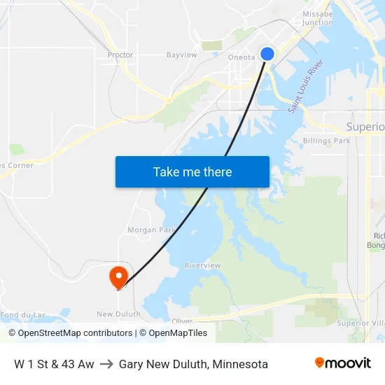 W 1 St & 43 Aw to Gary New Duluth, Minnesota map