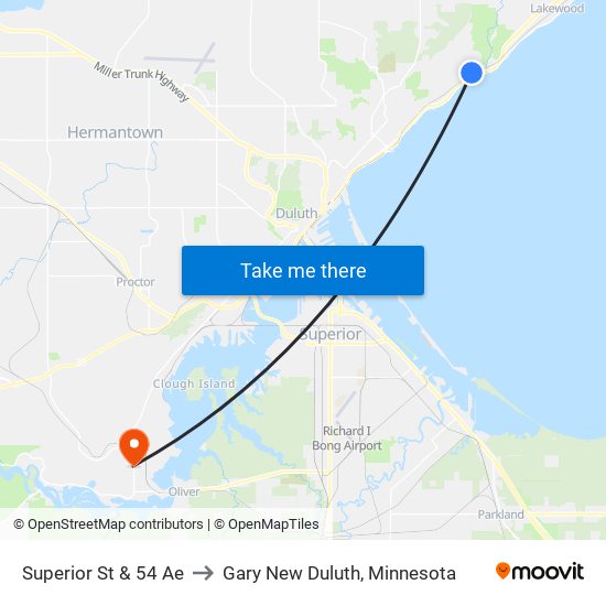 Superior St & 54 Ae to Gary New Duluth, Minnesota map