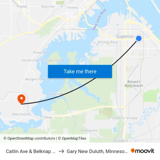 Catlin Ave & Belknap St to Gary New Duluth, Minnesota map
