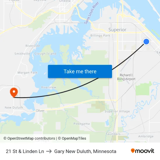 21 St & Linden Ln to Gary New Duluth, Minnesota map