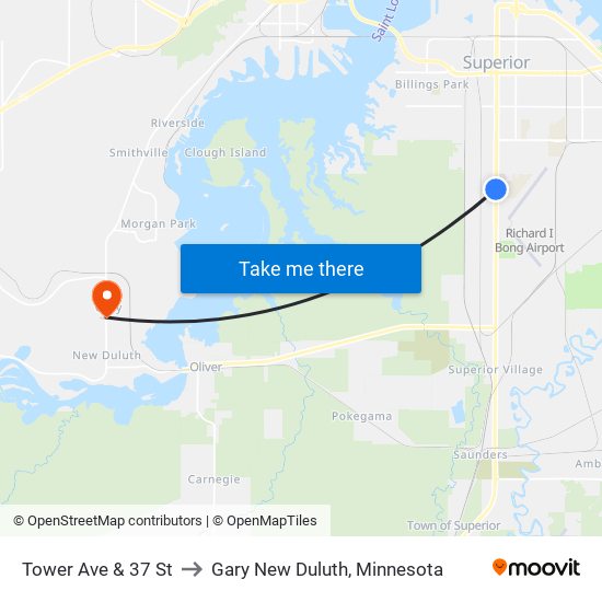 Tower Ave & 37 St to Gary New Duluth, Minnesota map