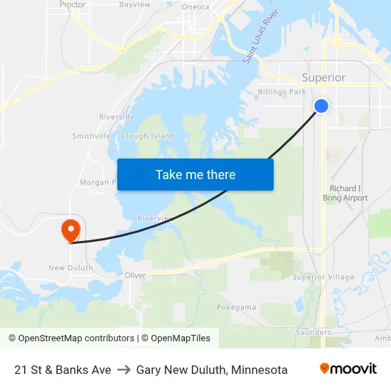 21 St & Banks Ave to Gary New Duluth, Minnesota map